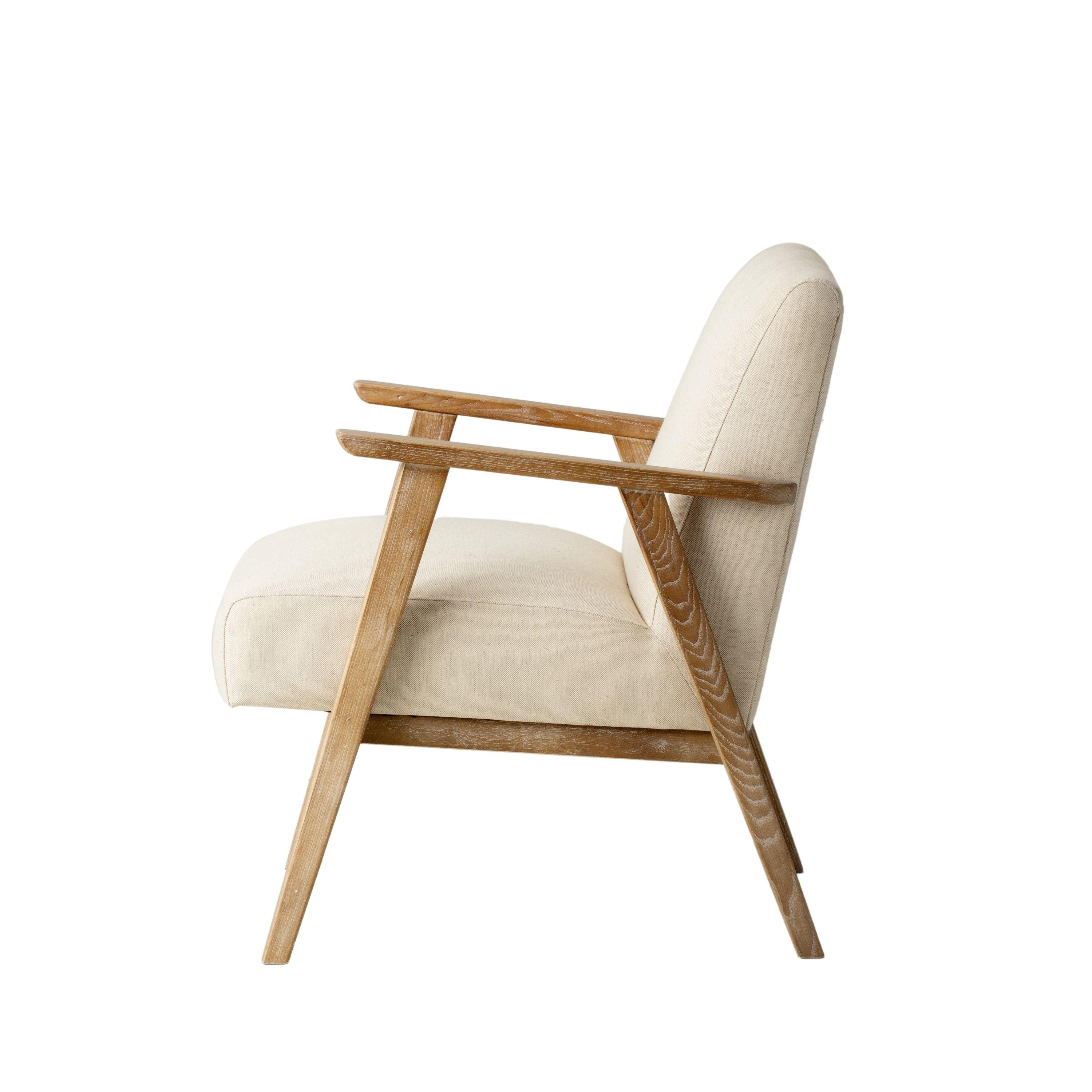 Serenara Fabric Armchair Natural Linen with Wooden Frame - Maison Rêves UK