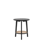 Severin Black Oak Bedside Table with Rattan Shelf - Maison Rêves UK