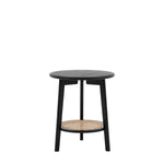 Severin Black Oak Bedside Table with Rattan Shelf - Maison Rêves UK