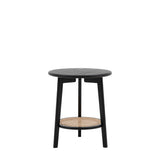 Severin Black Oak Bedside Table with Rattan Shelf - Maison Rêves UK