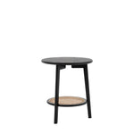 Severin Black Oak Bedside Table with Rattan Shelf - Maison Rêves UK
