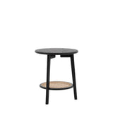 Severin Black Oak Bedside Table with Rattan Shelf - Maison Rêves UK