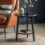 Severin Black Oak Bedside Table with Rattan Shelf - Maison Rêves UK