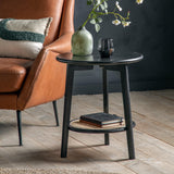 Severin Black Oak Bedside Table with Rattan Shelf - Maison Rêves UK