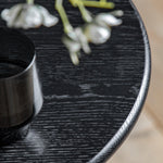 Severin Black Oak Bedside Table with Rattan Shelf - Maison Rêves UK