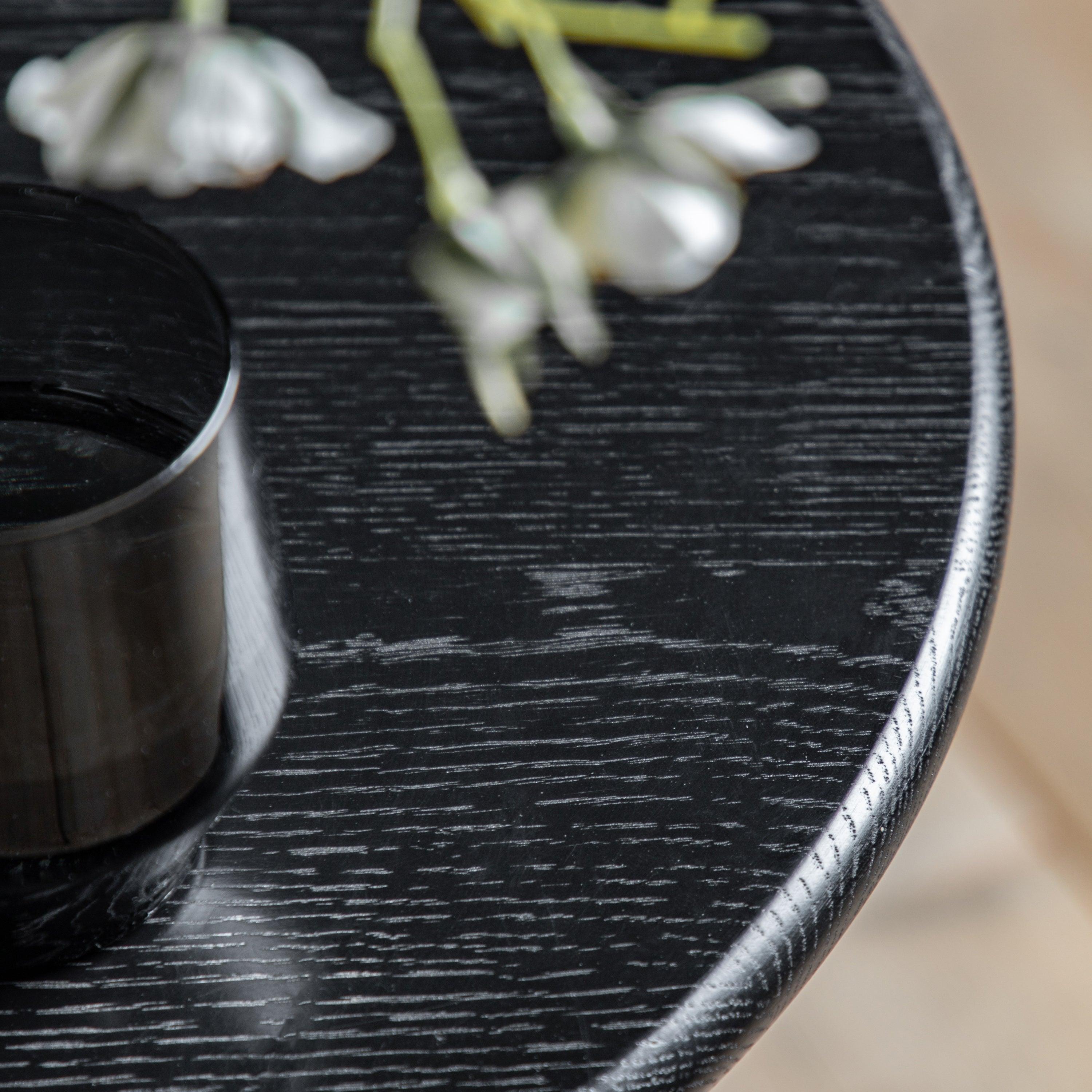 Severin Black Oak Bedside Table with Rattan Shelf - Maison Rêves UK