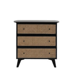 Severin Rattan 3 Drawer Chest Black Oak Wood Frame - Maison Rêves UK