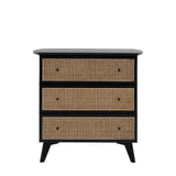 Severin Rattan 3 Drawer Chest Black Oak Wood Frame - Maison Rêves UK