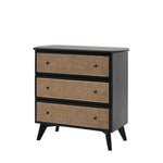 Severin Rattan 3 Drawer Chest Black Oak Wood Frame - Maison Rêves UK