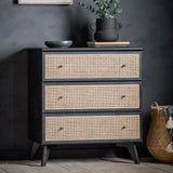 Severin Rattan 3 Drawer Chest Black Oak Wood Frame - Maison Rêves UK