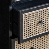 Severin Rattan 3 Drawer Chest Black Oak Wood Frame - Maison Rêves UK