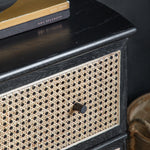 Severin Rattan 3 Drawer Chest Black Oak Wood Frame - Maison Rêves UK