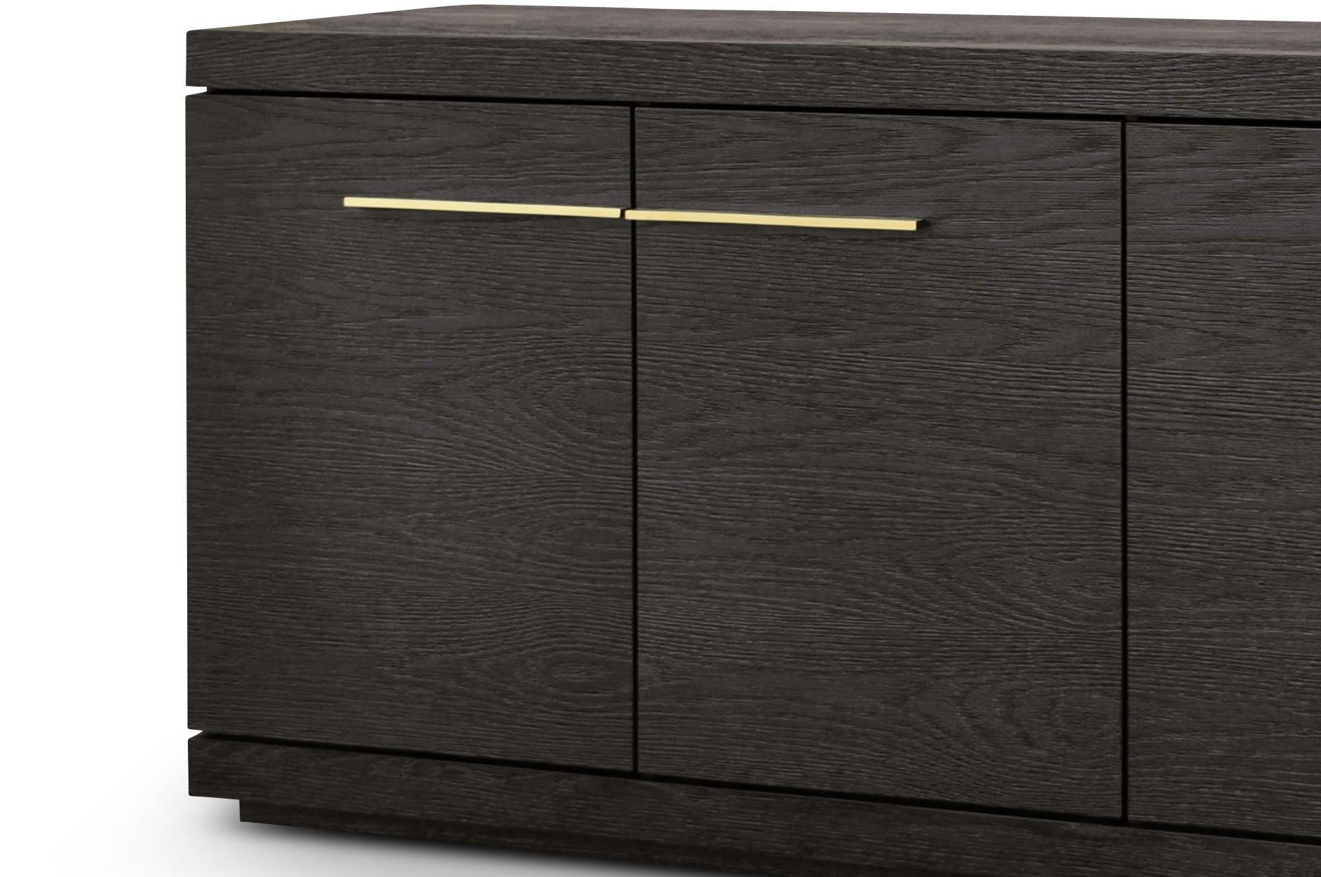 4-Door Sideboard In A Dark Oak Veneer With Gold Handles - interitower