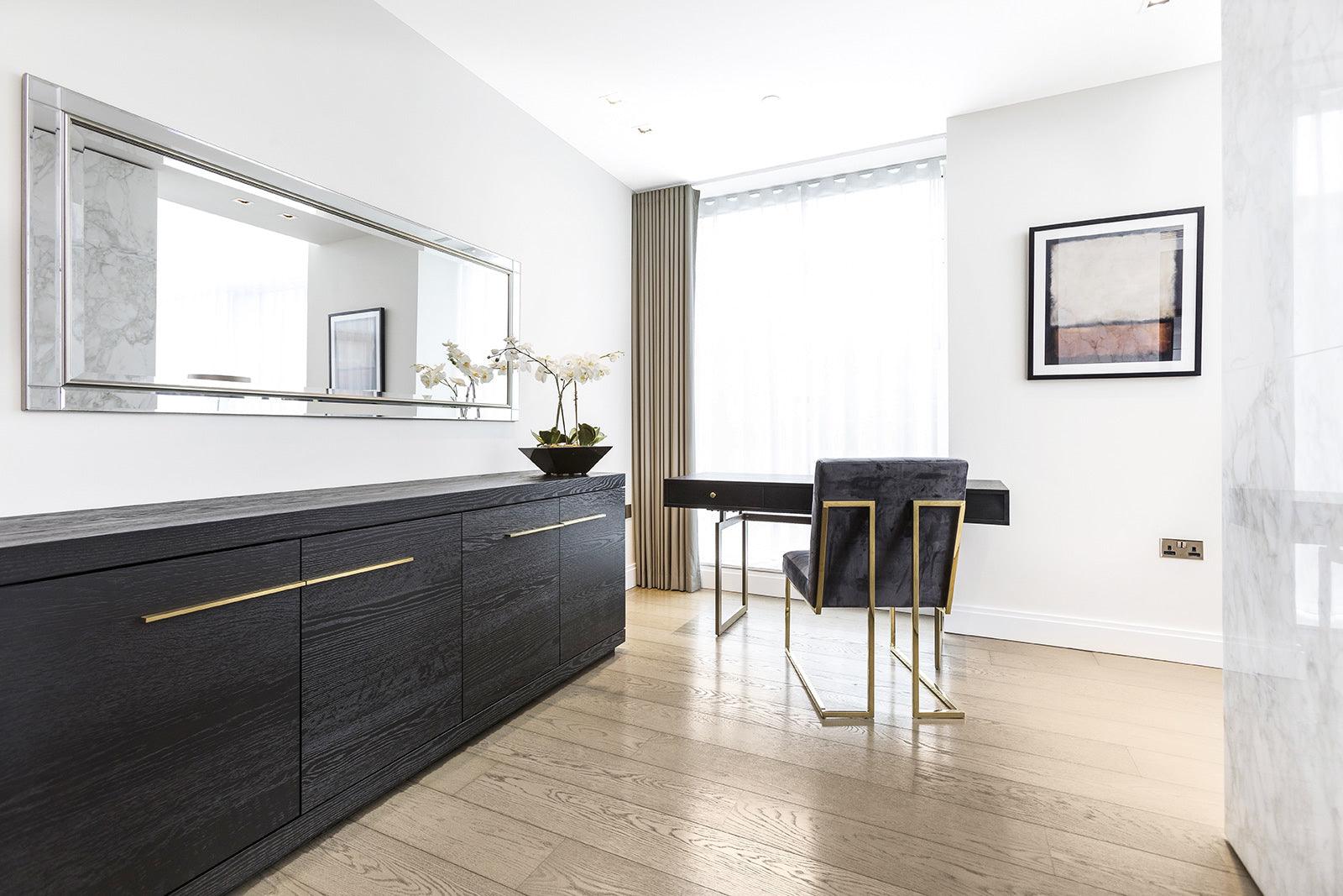 4-Door Sideboard In A Dark Oak Veneer With Gold Handles - interitower