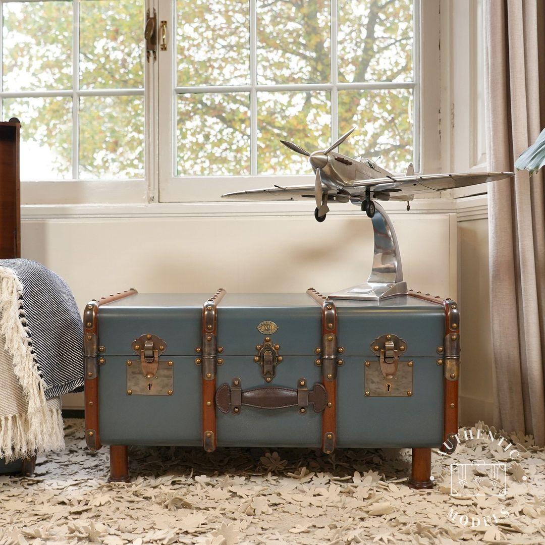 Stateroom Trunk Table Mahogany Wood, Petrol by Authentic Models - Maison Rêves UK
