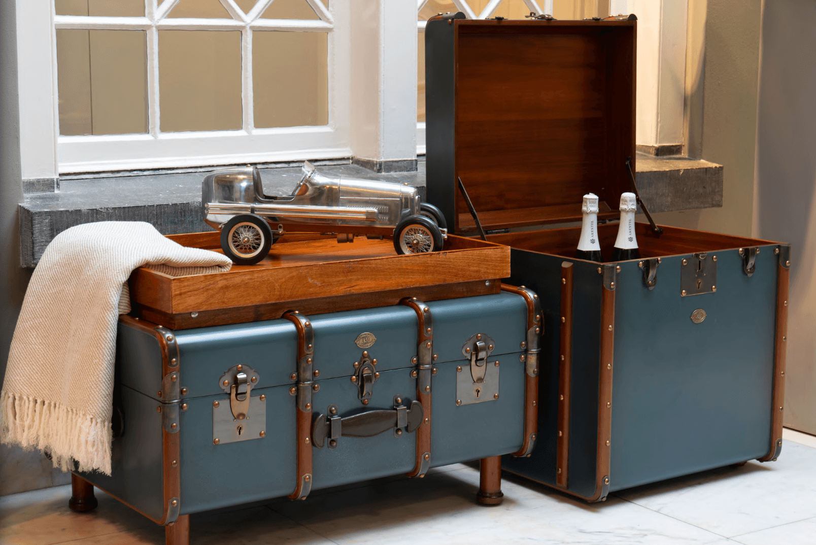 Stateroom Trunk Table Mahogany Wood, Petrol by Authentic Models - Maison Rêves UK