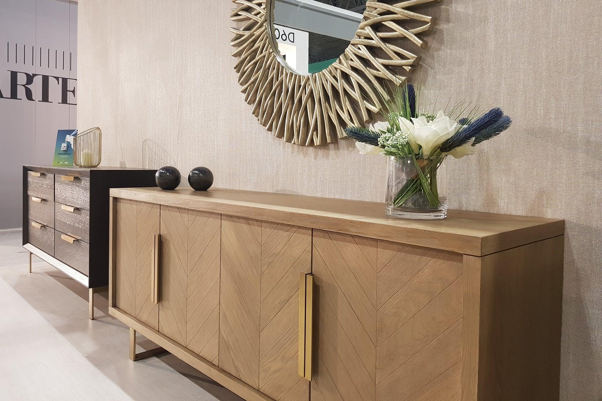 Sideboard 4-Door Sideboard Natural Grey Oak In Parquet Style - interitower