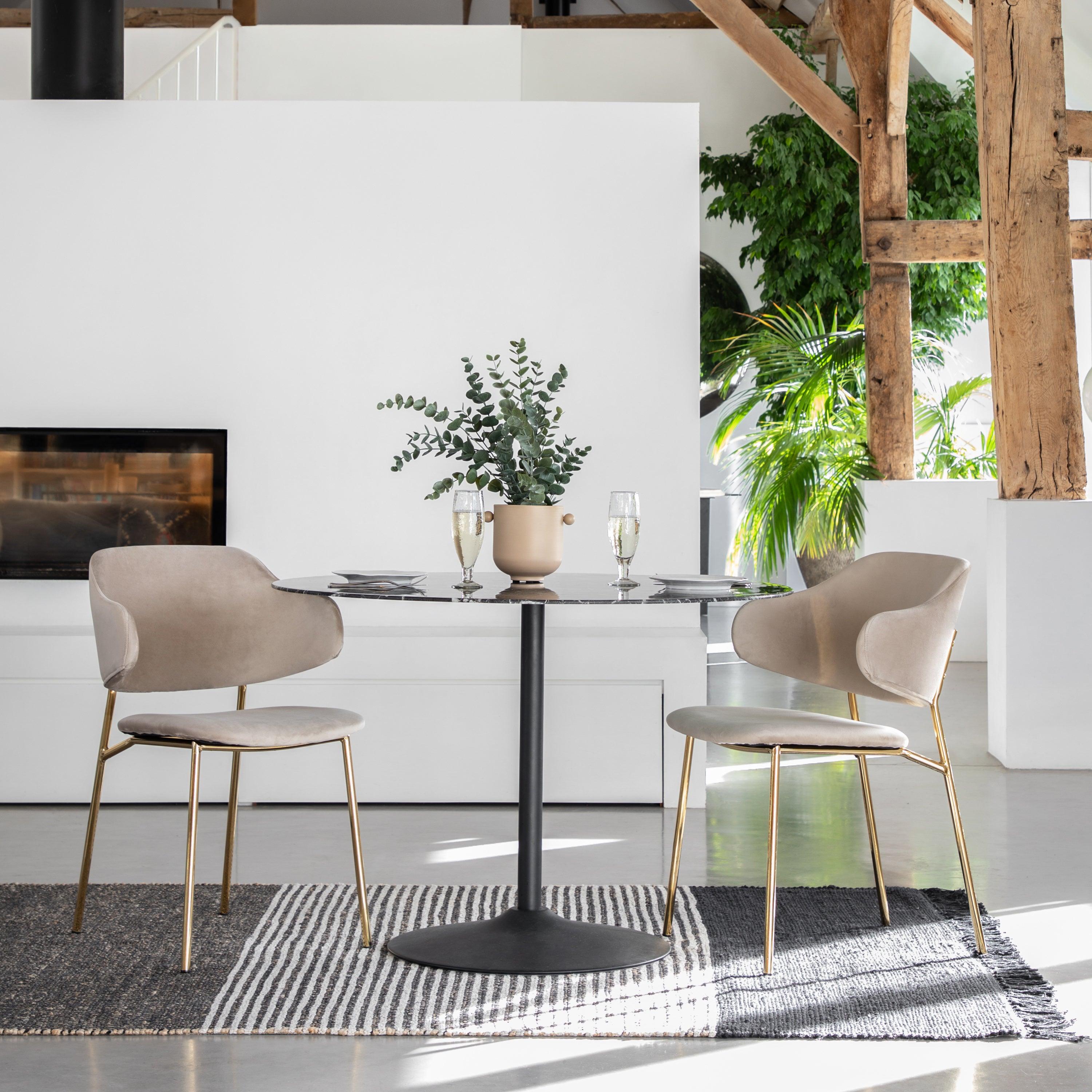 Velvadora Dining Chair Taupe with Gold Iron Legs (2pk) - Maison Rêves UK