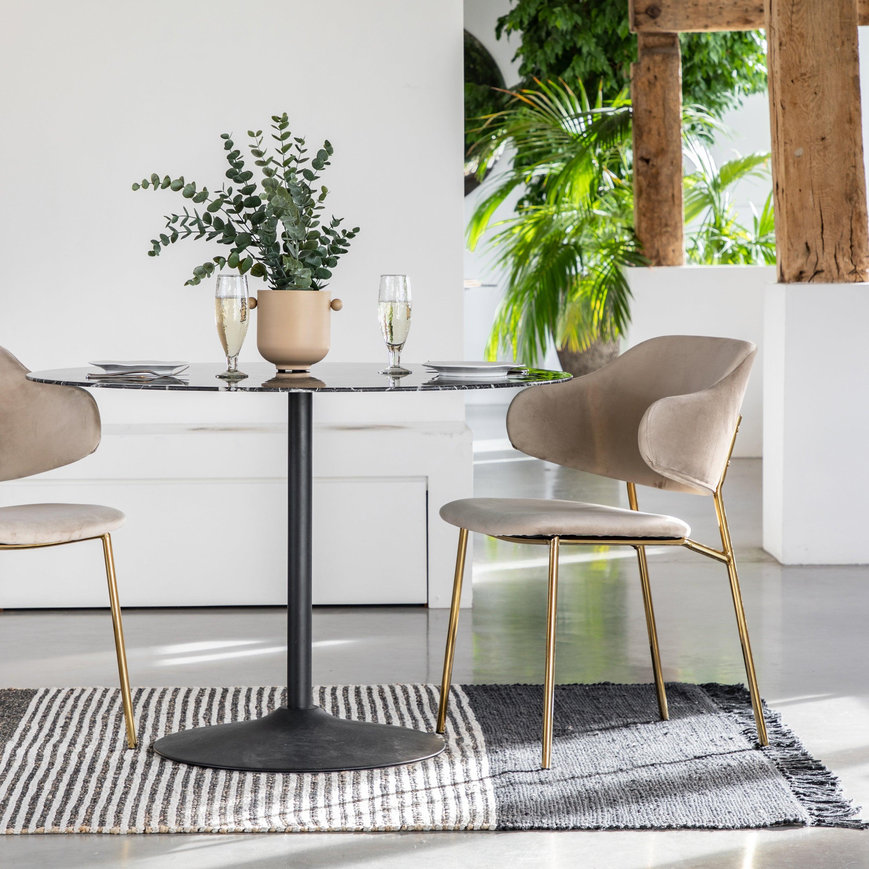 Velvadora Dining Chair Taupe with Gold Iron Legs (2pk) - Maison Rêves UK