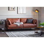 Veradis Sofa Brown Leather with Black Metal Legs - Maison Rêves UK