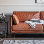 Veradis Sofa Brown Leather with Black Metal Legs - Maison Rêves UK