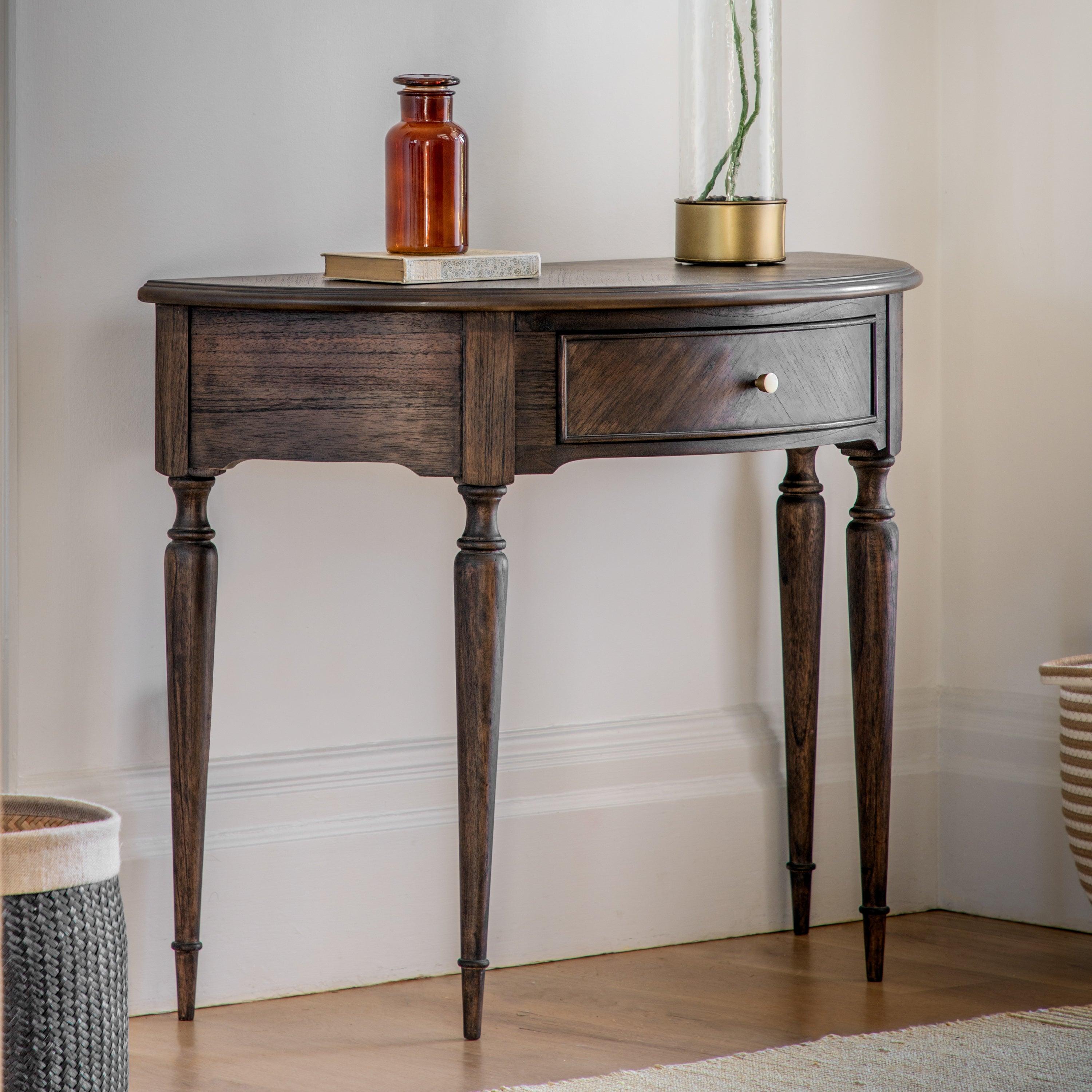 Verdanta Demi Lune Dark Mindi Wood Console Table - Maison Rêves UK