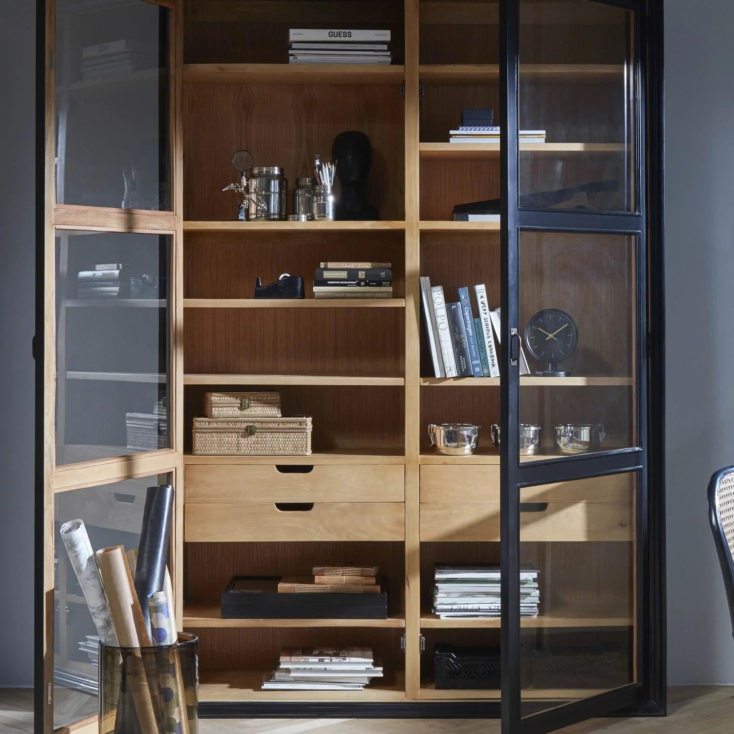 Viva Mahogany Wood Cabinet with 2 Glass Doors in Black by Nordal - Maison Rêves UK