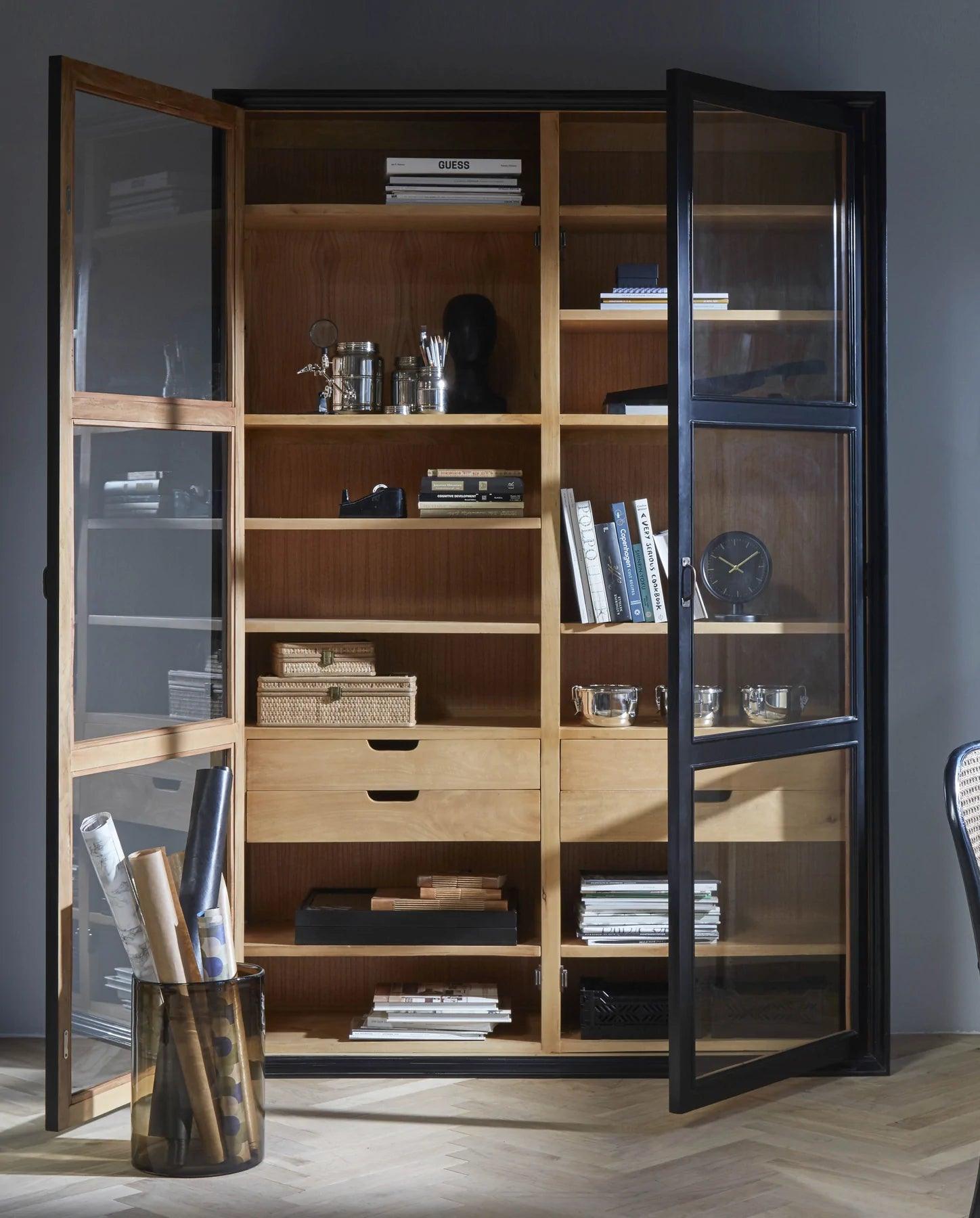 Viva Mahogany Wood Cabinet with 2 Glass Doors in Black by Nordal - Maison Rêves UK