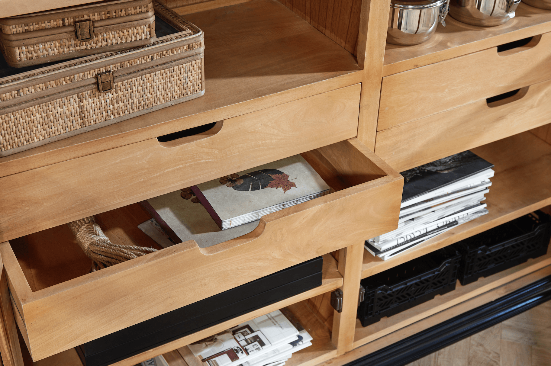 Viva Mahogany Wood Cabinet with 2 Glass Doors in Black by Nordal - Maison Rêves UK