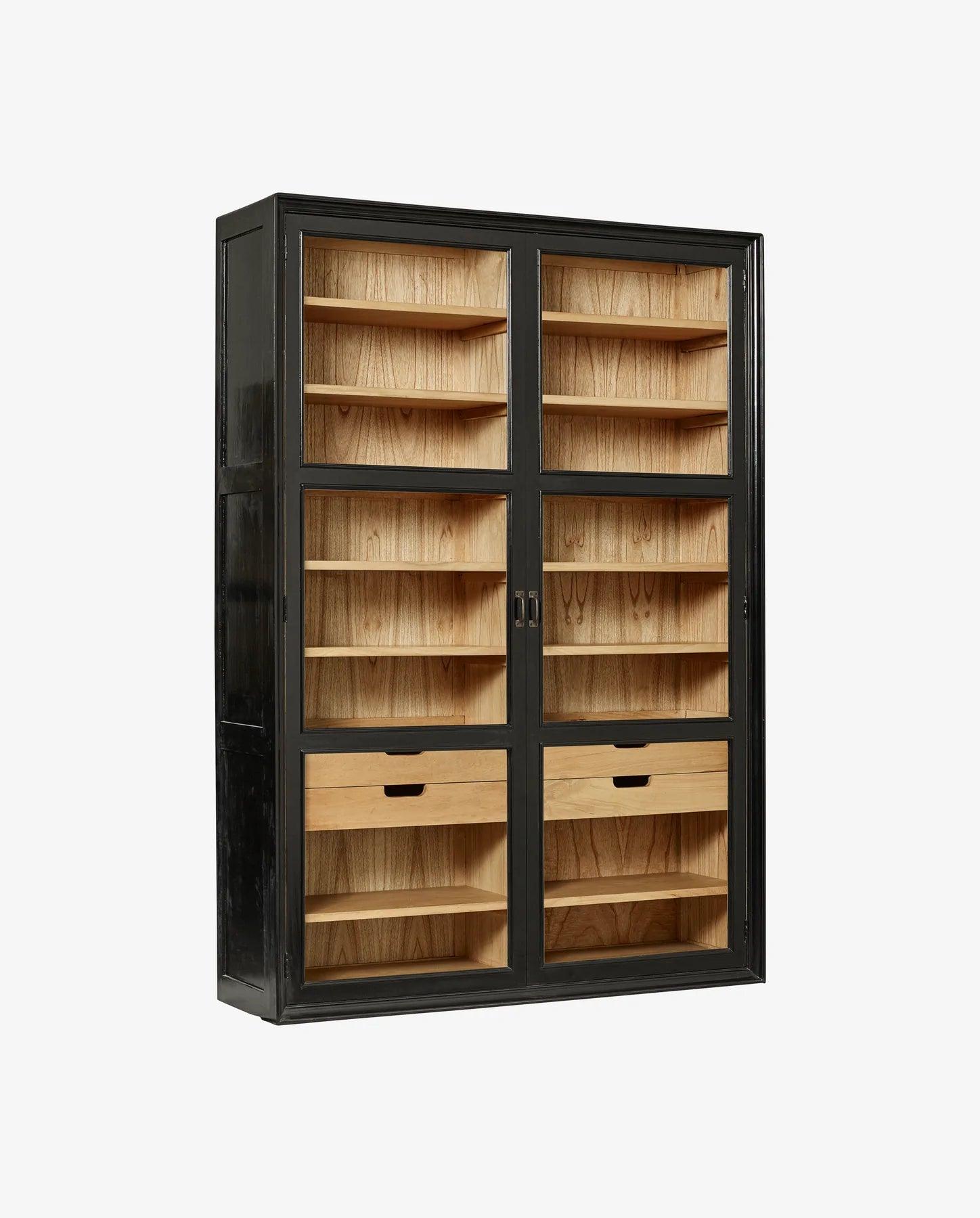 Viva Mahogany Wood Cabinet with 2 Glass Doors in Black by Nordal - Maison Rêves UK