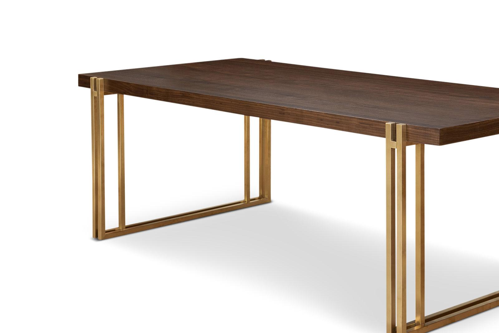 Winchester Walnut Top Dining Table with Gold Brass Base by Berkeley Designs - Maison Rêves UK